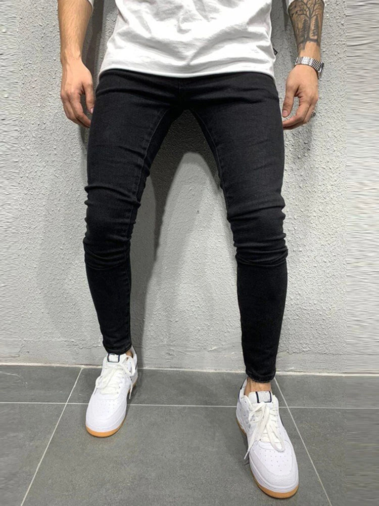 Men's Stretchy Ripped Skinny Embroidered Jeans: White Pants, Destroyed Holes, Slim Fit, High-Quality Denim, Hip Hop Style - 15 Colors/Styles
