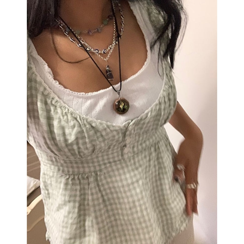 Women's Ruffle Top Buttons Kawaii Crop Tops Cute E-girl Short Sleeve Shirt (5 Colors)