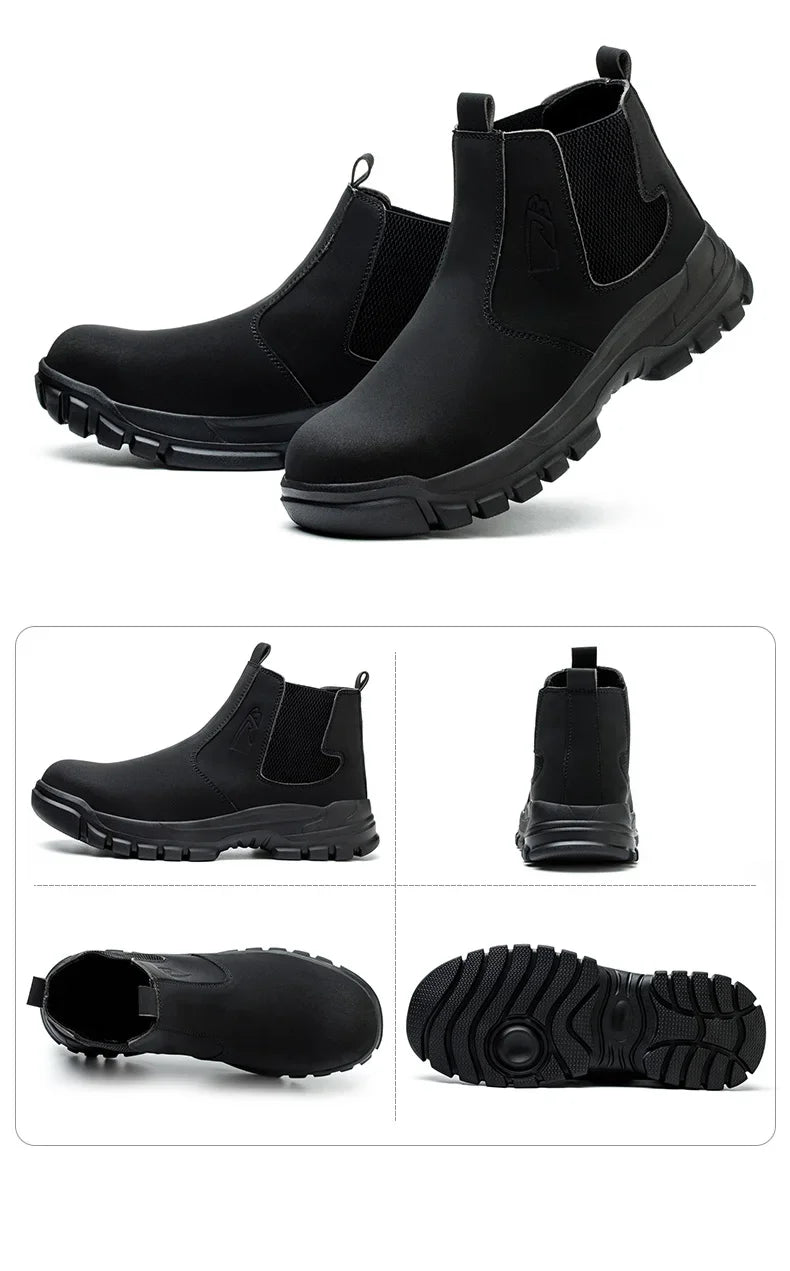 Waterproof Safety Wrok Boots For Men Steel Toe Cap Lightweight Indestructible Industry Chelsea Boots Puncture-Proof Footwear