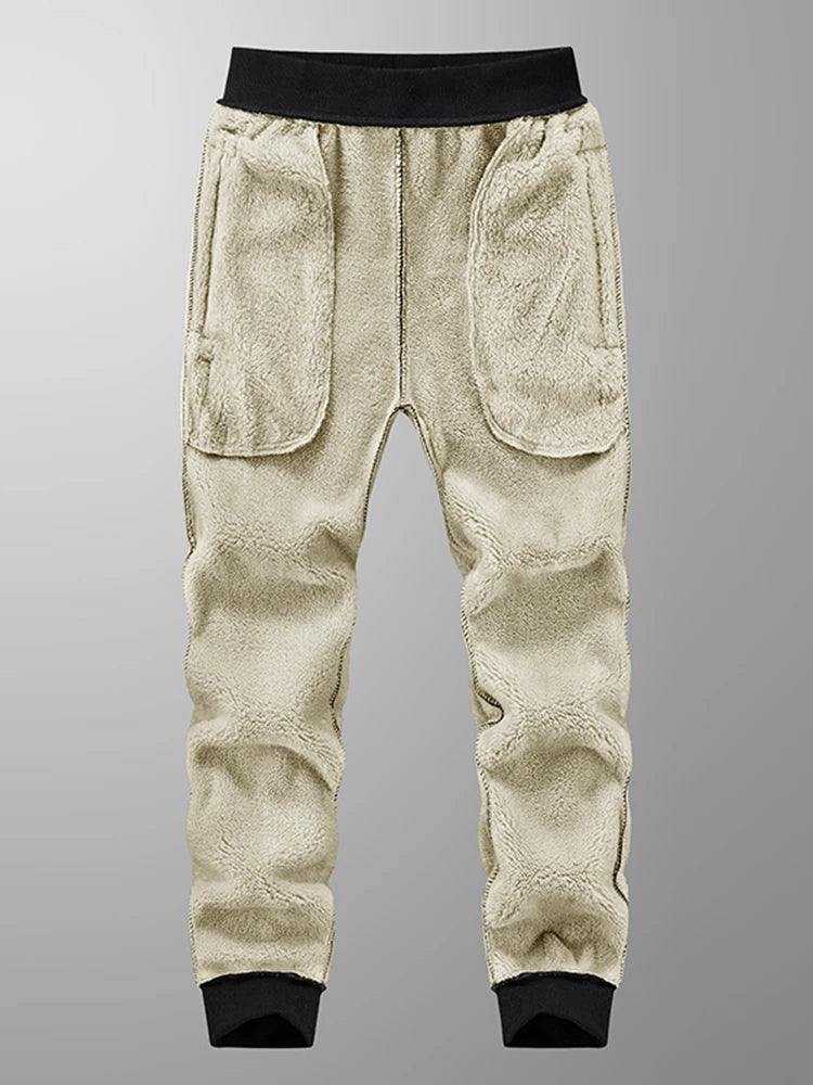 Winter Men's Sweatpants: Thick Warm Fleece Joggers with Zip Pockets, Cotton Casual Track Pants for Sportswear, Plus Sizes 6XL, 7XL, 8XL - 4 Colors
