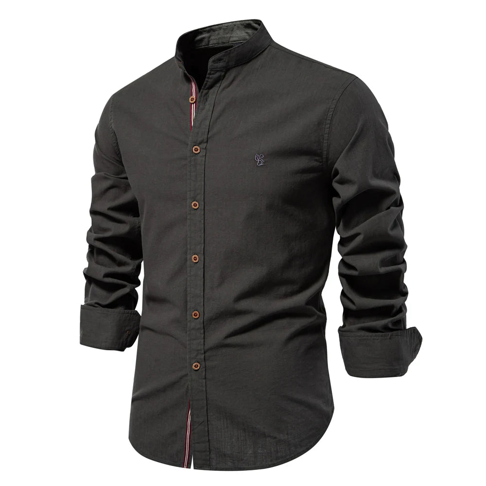 100% Cotton Men's Social Shirt: Solid Color Long Sleeve, High Quality Brand Shirt for Spring, Casual Men's Shirt - 9 Colors