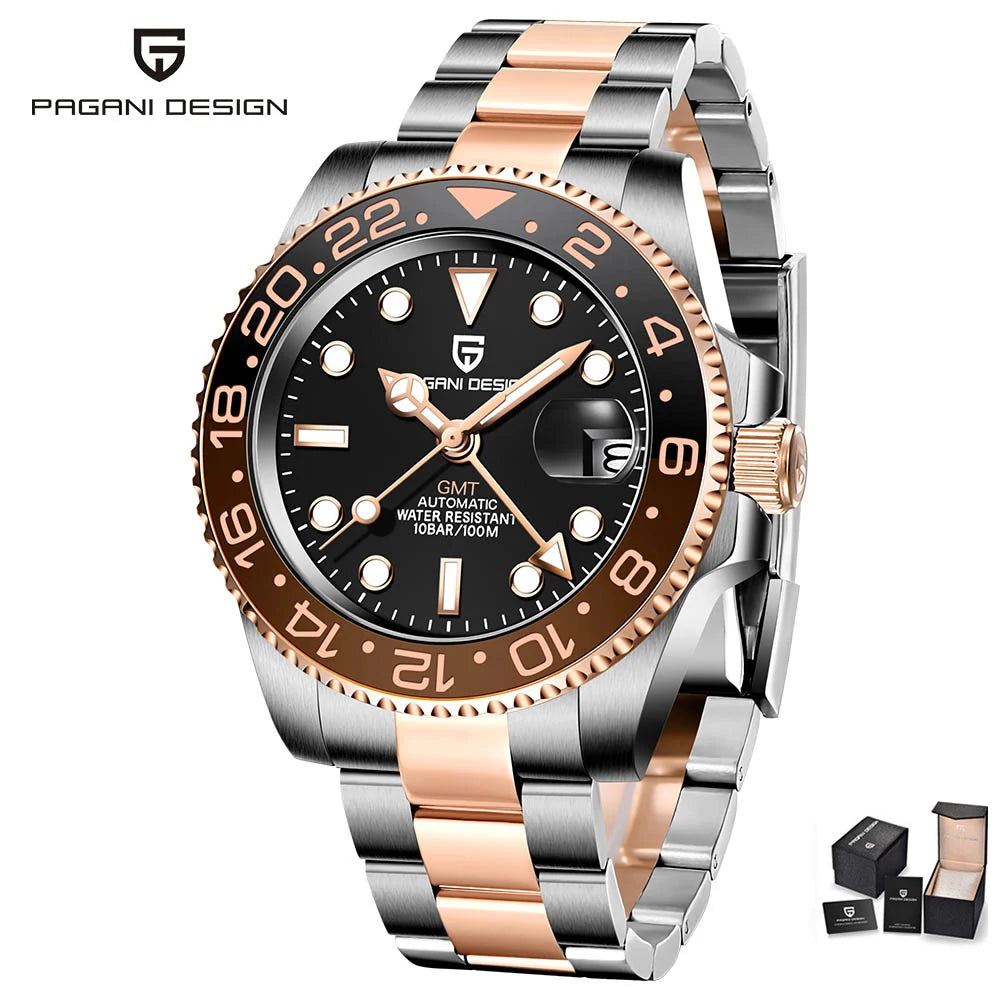 2022 PAGANI DESIGN New Business Left Crown Men Mechanical Wristwatches 100M Waterproof Sapphire Glass PD-1662 GMT Watch for Men