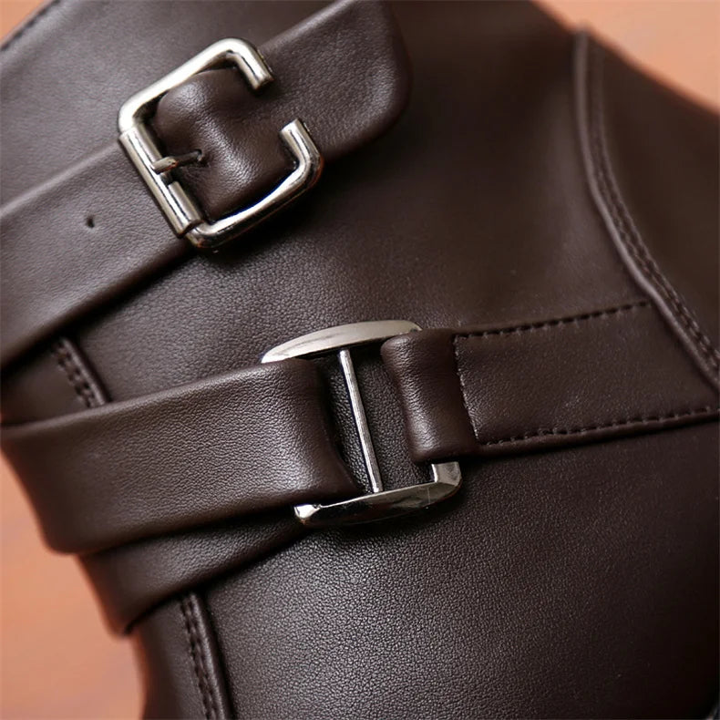 Luxury Leather Chelsea Boots Men Designer White Dress Boots Men Casual High top Buckle Strap Formal Shoes Men Motorcycle Boots