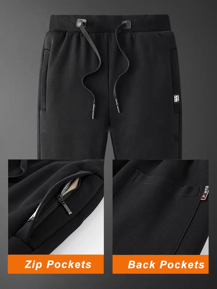 Winter Men's Sweatpants: Thick Warm Fleece Joggers with Zip Pockets, Cotton Casual Track Pants for Sportswear, Plus Sizes 6XL, 7XL, 8XL - 4 Colors