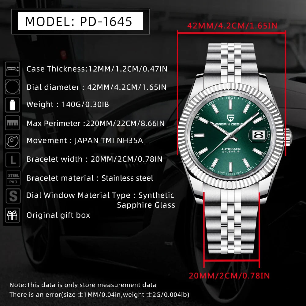 New PAGANI DESIGN PD-1645 V3 Men Mechanical Watches Business Sapphire Glass Automatic Watch NH35 Stainless Steel Watch for Men
