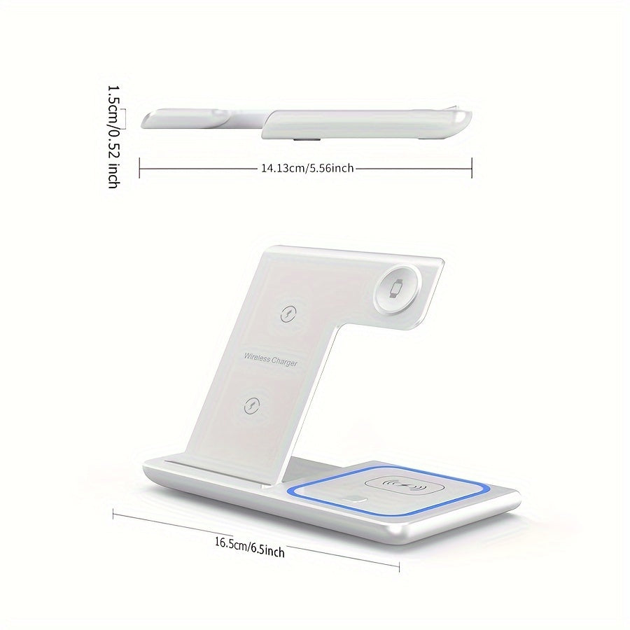 3-in-1 Wireless Charging Station: 15W MagSafe Fast Charger Stand with QC3.0 Adapter - Compatible with iPhone 15/14/13/12/11/Pro/Max/Mini/Plus, iWatch Ultra 9/8/7/6/5/4/3/2, AirPods 3/2
