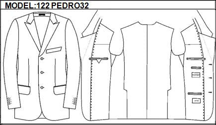 CLASSIC - SINGLE BREASTED, 3 BUTTONS,PEAK  LAPEL JACKET-122_PEDRO_32
