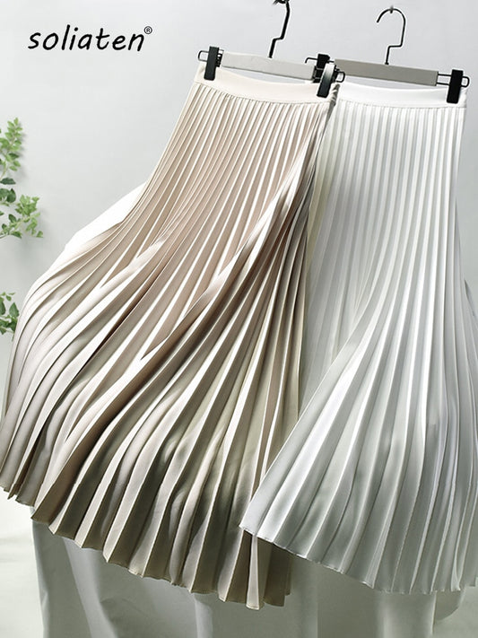 Women's Elegant Chic Solid Pleated High Waist Luxury Fashion With Elastic Skirt (10 Colors)