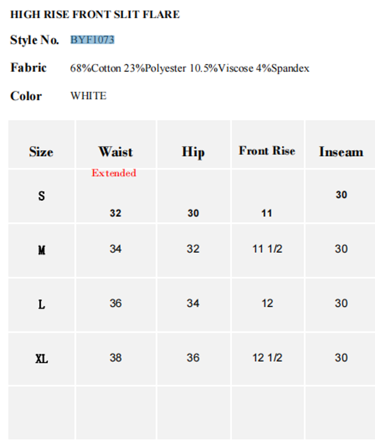 BAYEAS HIGH QUALITY LEGGING STYLE HIGH RISE FRONT SLIT FLARE - BYF1073