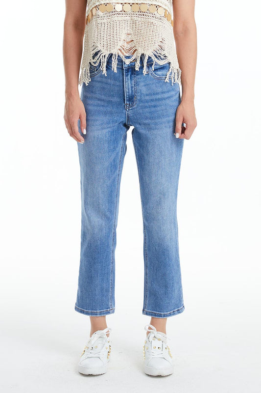 BAYEAS HIGH QUALITY PLUS SIZE MEDIUM BLUE HIGH RISE STRAIGHT JEAN - BYT5145-P-MB