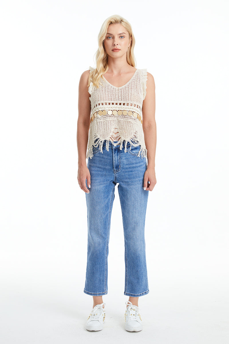 BAYEAS HIGH QUALITY PLUS SIZE MEDIUM BLUE HIGH RISE STRAIGHT JEAN - BYT5145-P-MB