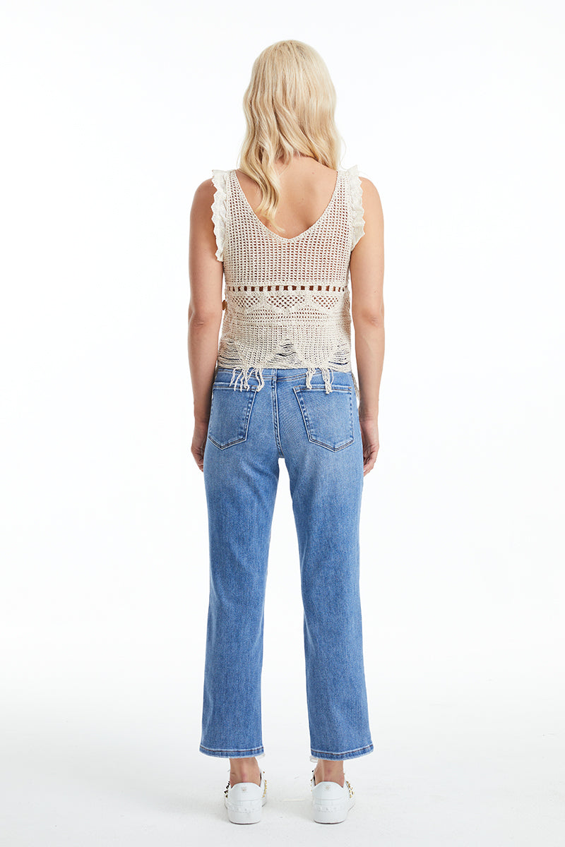 BAYEAS HIGH QUALITY PLUS SIZE MEDIUM BLUE HIGH RISE STRAIGHT JEAN - BYT5145-P-MB