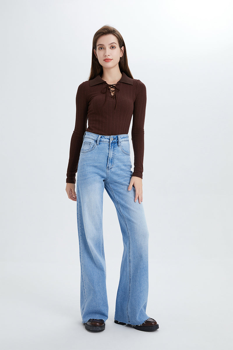BAYEAS HIGH QUALITY HIGH RISE WIDE LEG JEANS - BYW8101