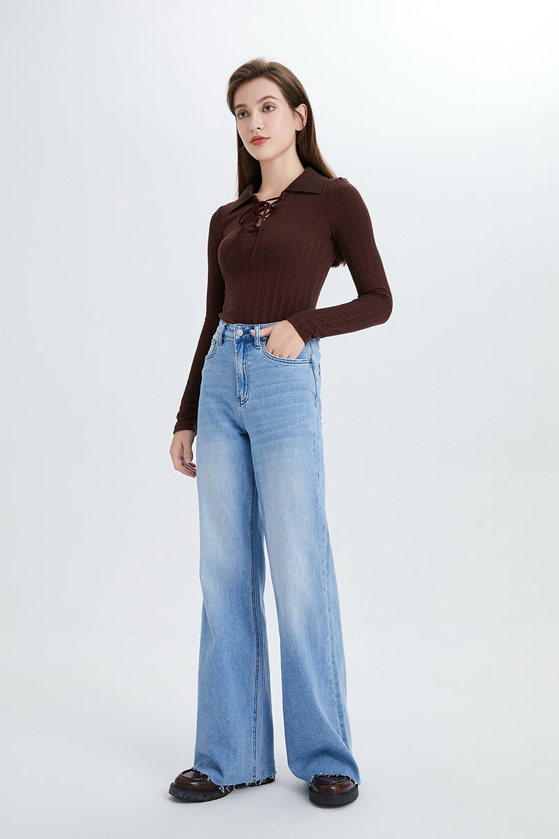 BAYEAS HIGH QUALITY HIGH RISE WIDE LEG JEANS - BYW8101