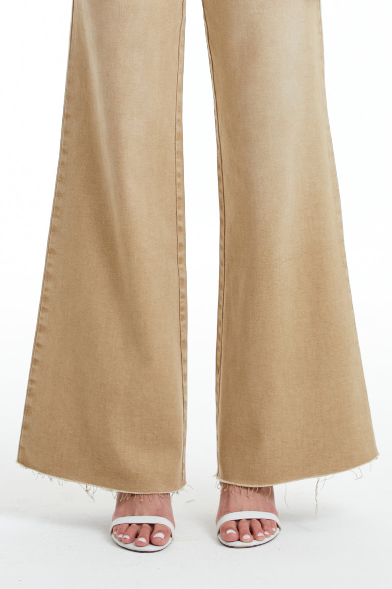 BAYEAS HIGH QUALITY KHAKI UTILITY PATCH POCKET WIDE LEG JEAN - BYW8103-K