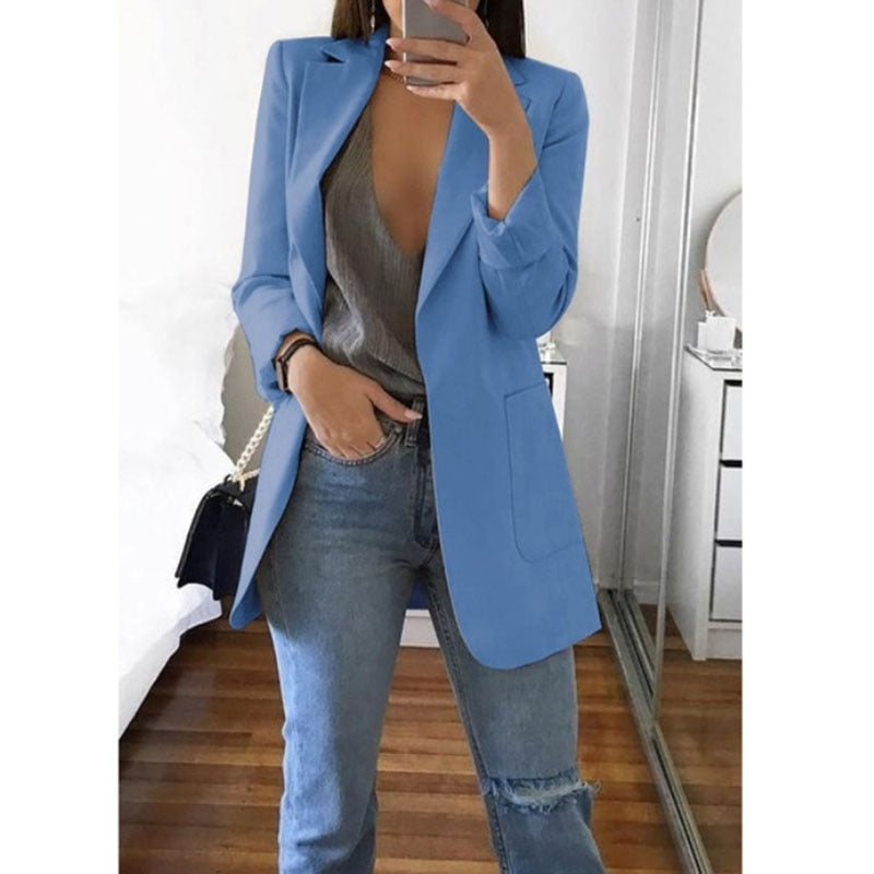 Women's Solid Long Loose Business Casual Blazers - Collection 1 (11 Colors)