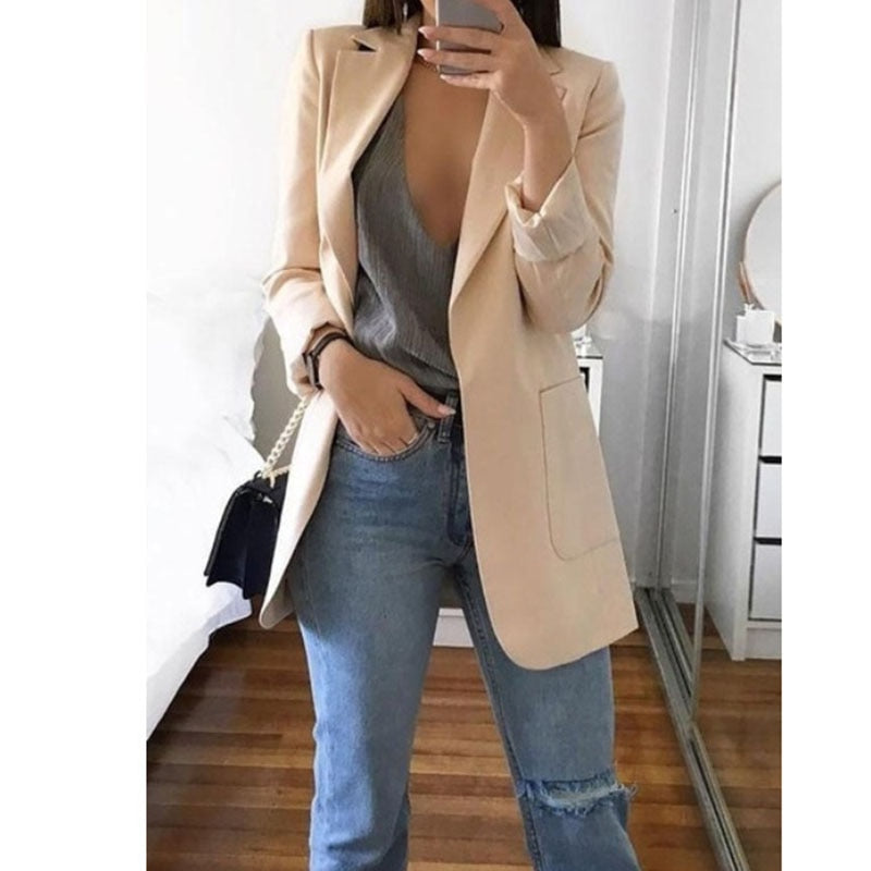 Women's Solid Long Loose Business Casual Blazers - Collection 1 (11 Colors)