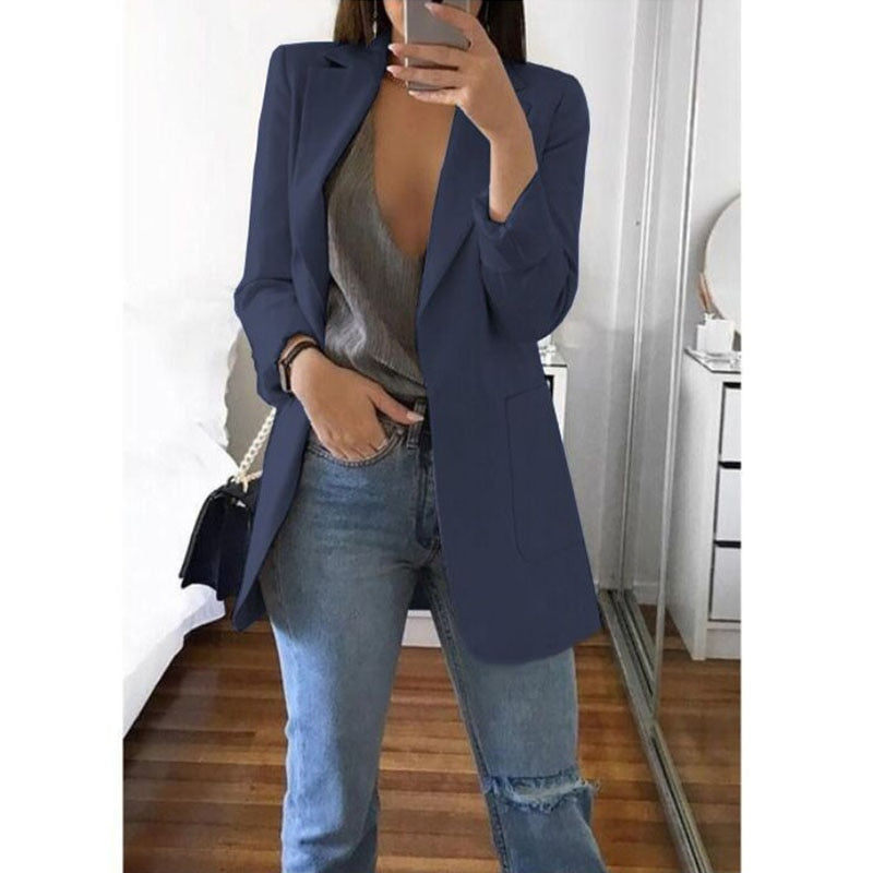 Women's Solid Long Loose Business Casual Blazers - Collection 1 (11 Colors)