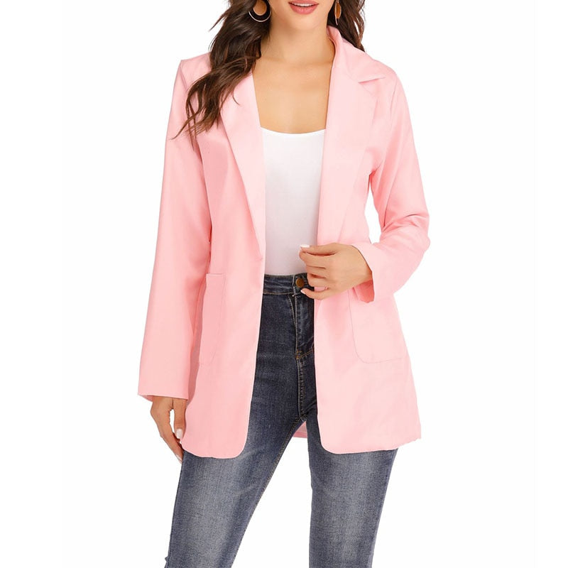 Women's Solid Long Loose Business Casual Blazers - Collection 2 (10 Colors)