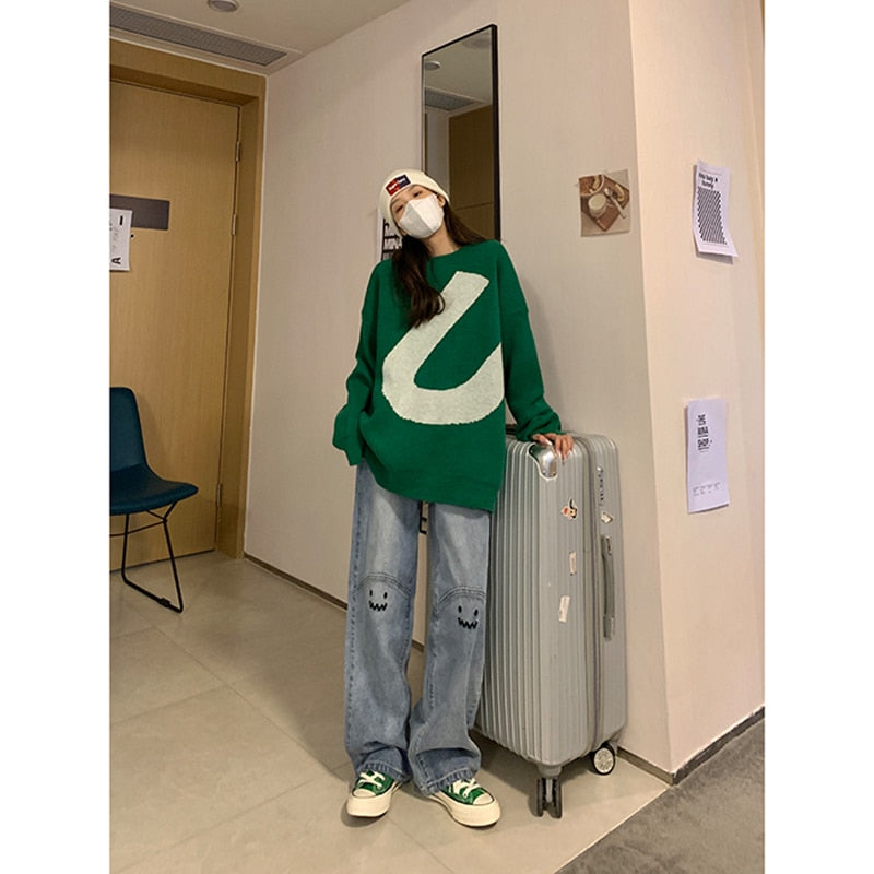 Women's High Waist Straight Baggy Wide Leg Fashion Streetwear Denim