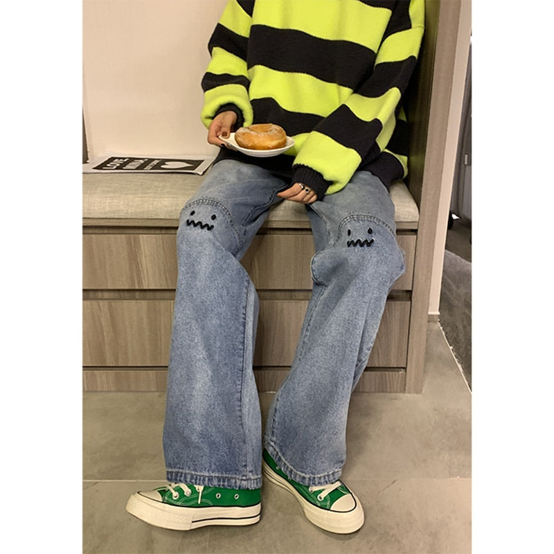 Women's High Waist Straight Baggy Wide Leg Fashion Streetwear Denim