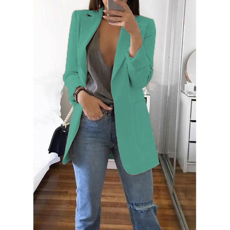 Women's Solid Long Loose Business Casual Blazers - Collection 2 (10 Colors)