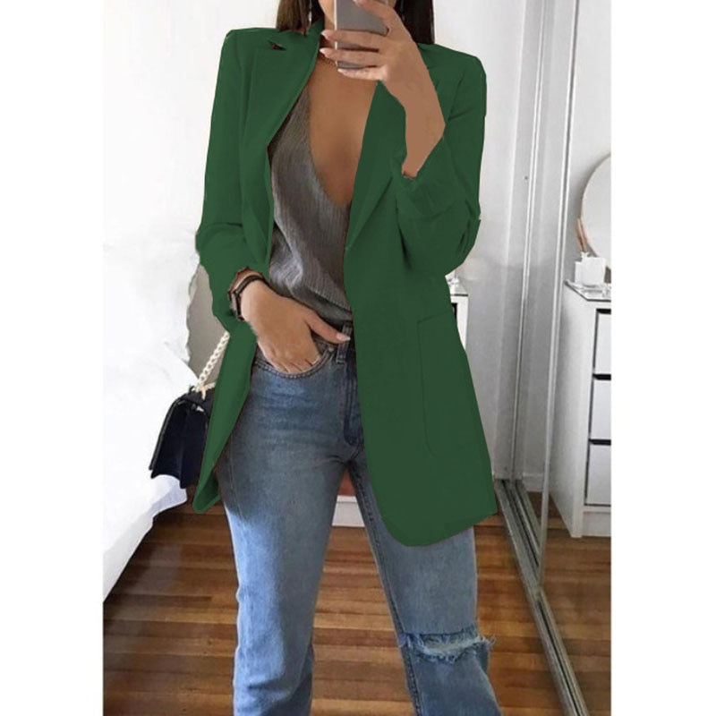 Women's Solid Long Loose Business Casual Blazers - Collection 1 (11 Colors)