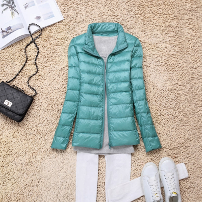 Women's Ultra Light Hooded Duck Down Long Sleeve Jacket - Large Sizes