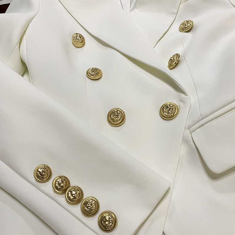 Women's Classic Double Breasted Metal Lion Buttons Designer Blazer - Collection 1 (11 Colors)