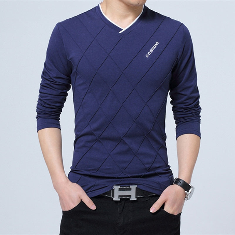 Men's Casual Slim fit Long Sleeve V Neck Fitness T-shirt (5 Colors)