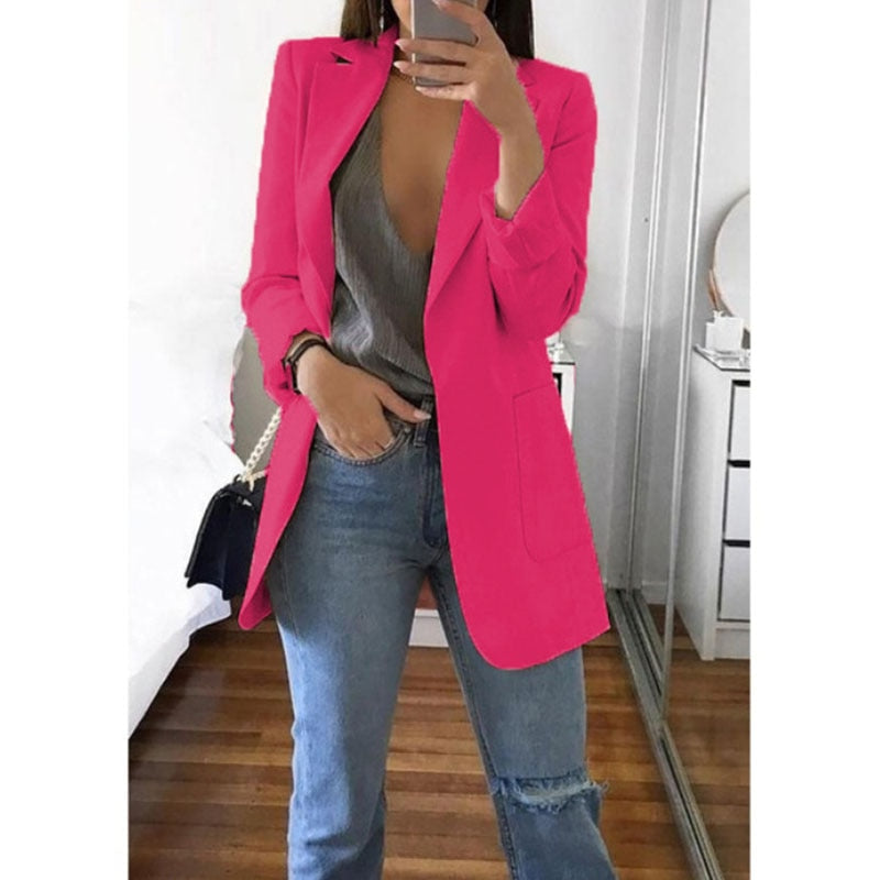 Women's Solid Long Loose Business Casual Blazers - Collection 1 (11 Colors)
