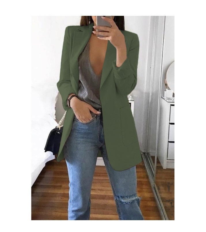 Women's Solid Long Loose Business Casual Blazers - Collection 1 (11 Colors)