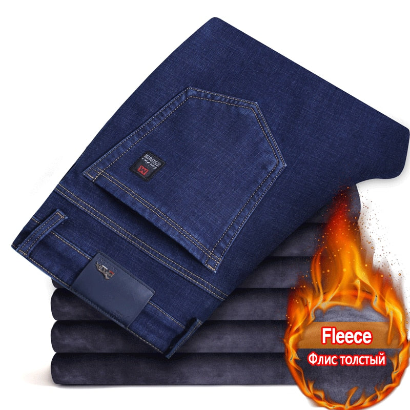 Men's Warm Slim Fit Fleece Inside Stretch Denim (2 Colors)