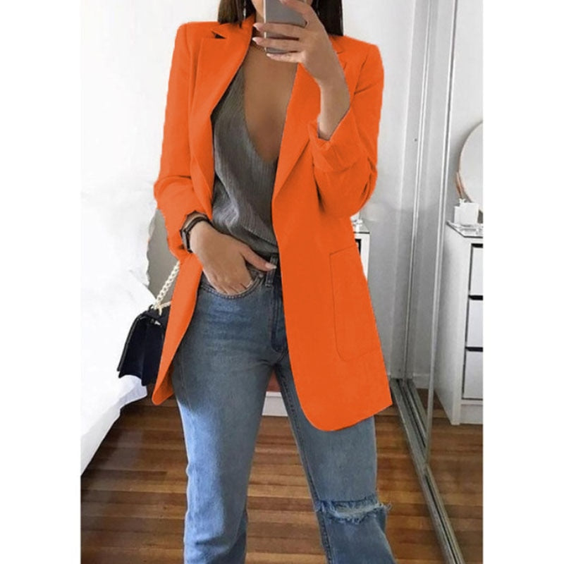 Women's Solid Long Loose Business Casual Blazers - Collection 2 (10 Colors)