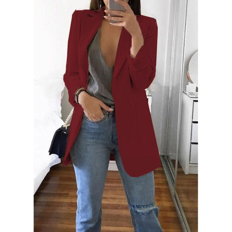 Women's Solid Long Loose Business Casual Blazers - Collection 1 (11 Colors)