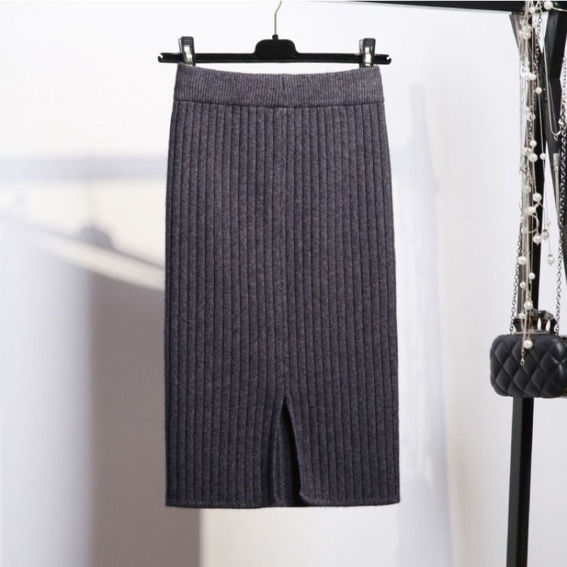 Womens High Waist Short & Long Stretchable Knitted Bodycon Pencil Sweater Skirts (9 Options)