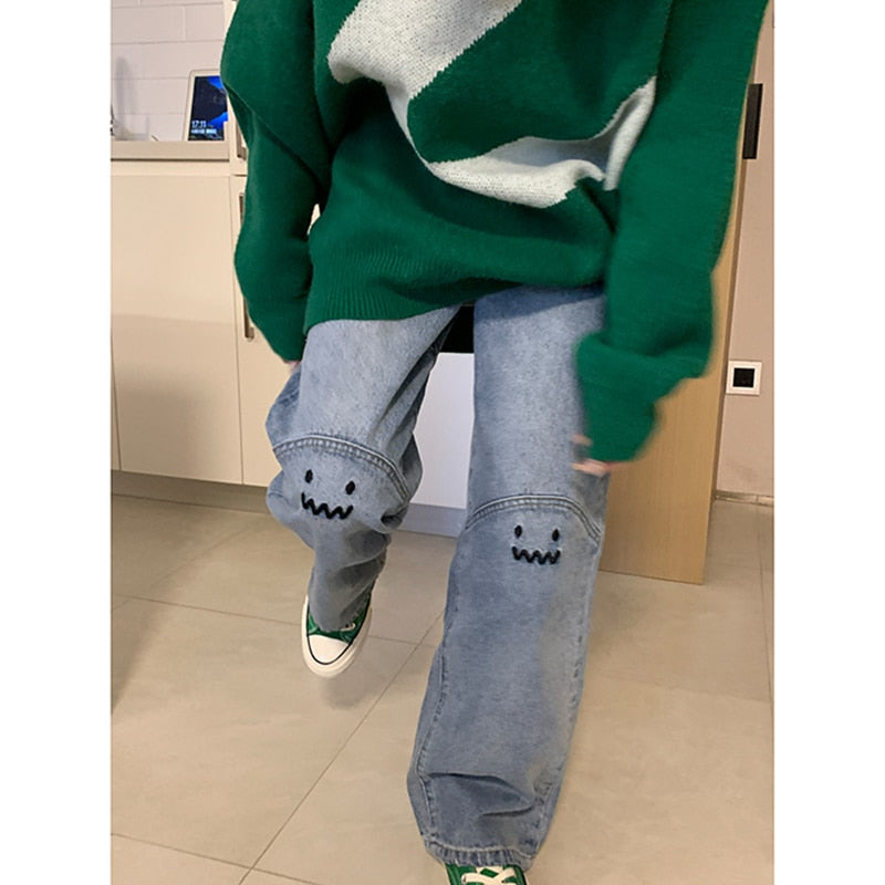 Women's High Waist Straight Baggy Wide Leg Fashion Streetwear Denim