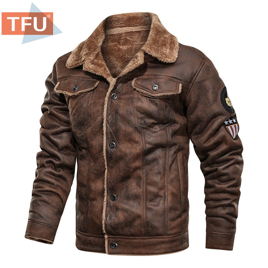 Men's Thick Bomber Faux Leather Jacket With Fleece lining (4 Colors / Options)