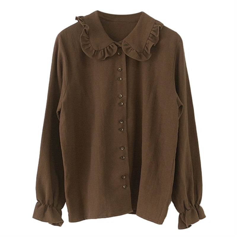 Women's Preppy Style Flare Sleeve Peter Pan Collar Button Shirt (3 Colors)