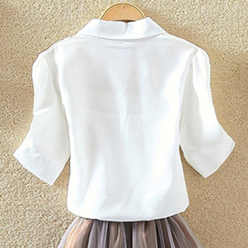 Womens Chiffon Turn-down Collar Loose Short Sleeve Tops with Batwing Sleeve (4 Colors)