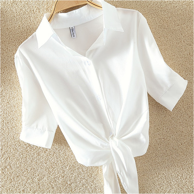 Womens Chiffon Turn-down Collar Loose Short Sleeve Tops with Batwing Sleeve (4 Colors)