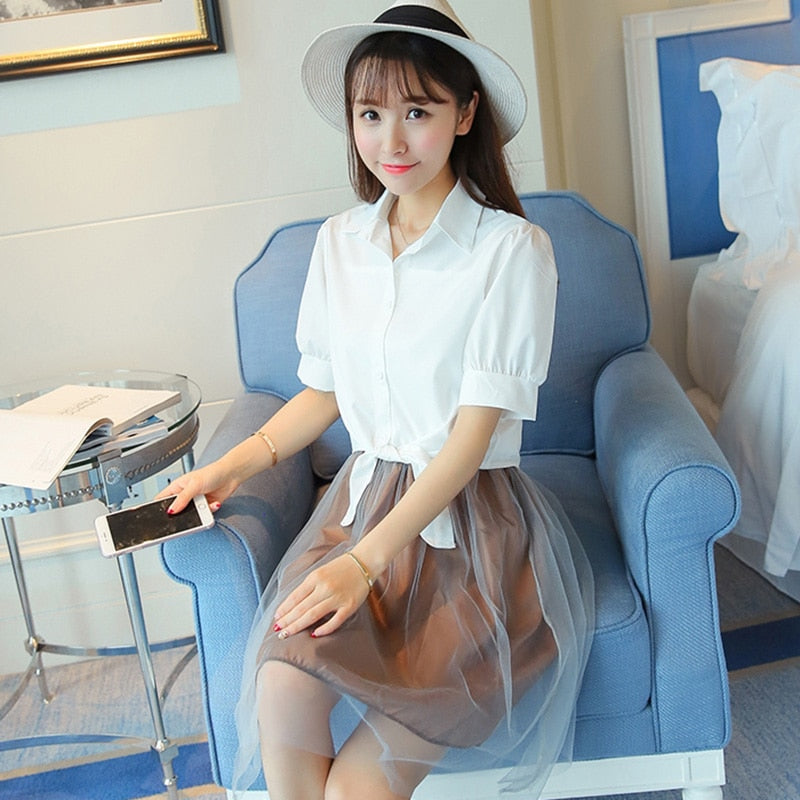 Womens Chiffon Turn-down Collar Loose Short Sleeve Tops with Batwing Sleeve (4 Colors)