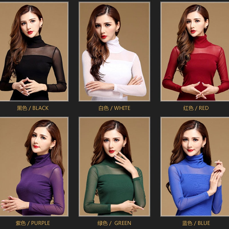 Women's Solid Chiffon Long Sleeve Lace Elastic Tops (13 Options)