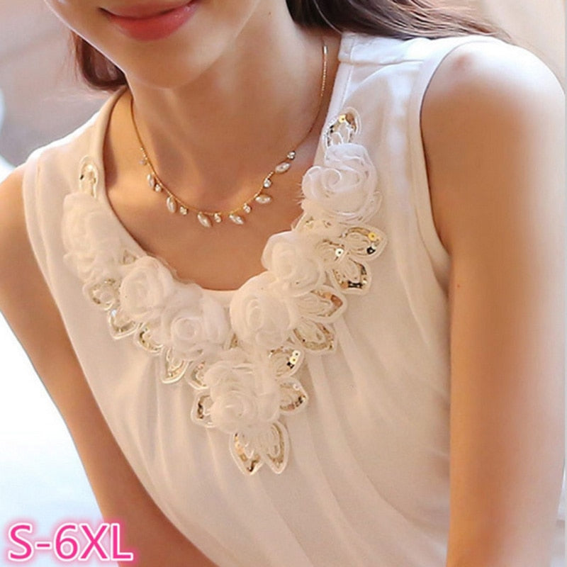 Women's Elegant Sleeveless Crochet Lace Shirt Tops (6 Styles)