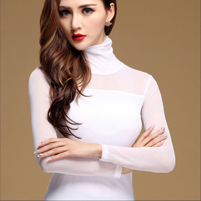 Women's Solid Chiffon Long Sleeve Lace Elastic Tops (13 Options)
