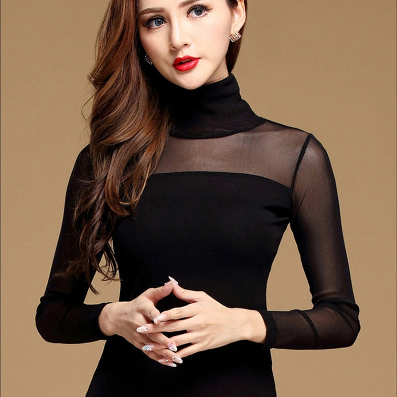 Women's Solid Chiffon Long Sleeve Lace Elastic Tops (13 Options)