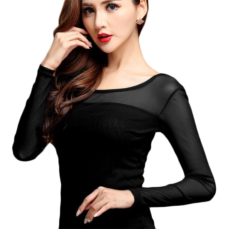 Women's Solid Chiffon Long Sleeve Lace Elastic Tops (13 Options)