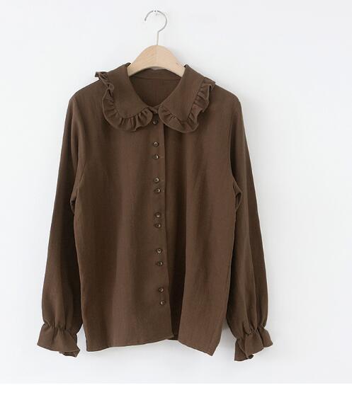 Women's Preppy Style Flare Sleeve Peter Pan Collar Button Shirt (3 Colors)