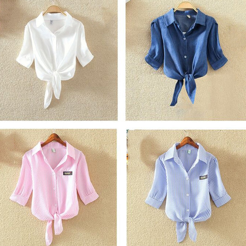 Womens Chiffon Turn-down Collar Loose Short Sleeve Tops with Batwing Sleeve (4 Colors)