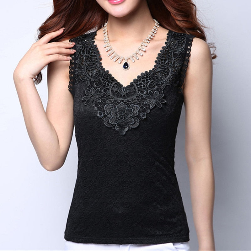 Women's Elegant Sleeveless Crochet Lace Shirt Tops (6 Styles)
